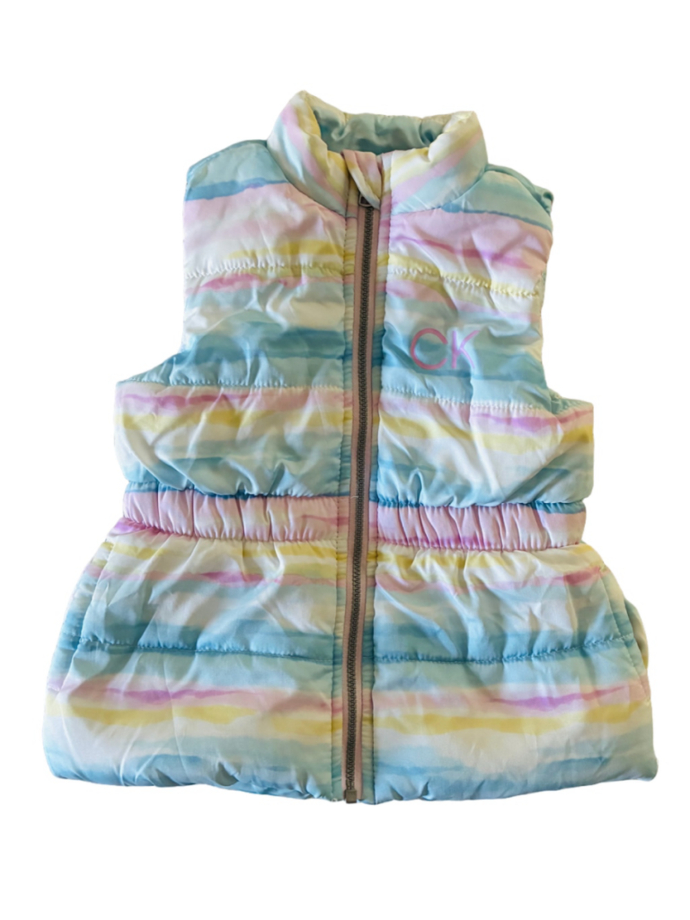 Girls Calvin Klein Jeans Puffer Vest 2T White Multi-color Striped
